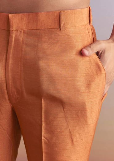 Rust Banarasi Silk Kurta Jacket Set For Men With Embroidery