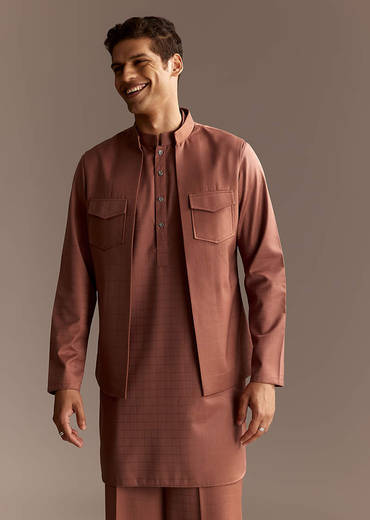 Rust Kurta Jacket Set With Palazzo Pants