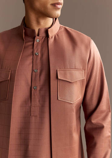 Rust Kurta Jacket Set With Palazzo Pants