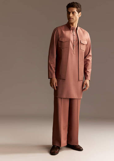 Rust Kurta Jacket Set With Palazzo Pants