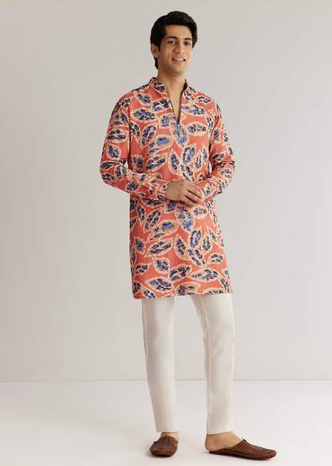 Rust Orange Silk Zipper Kurta Set