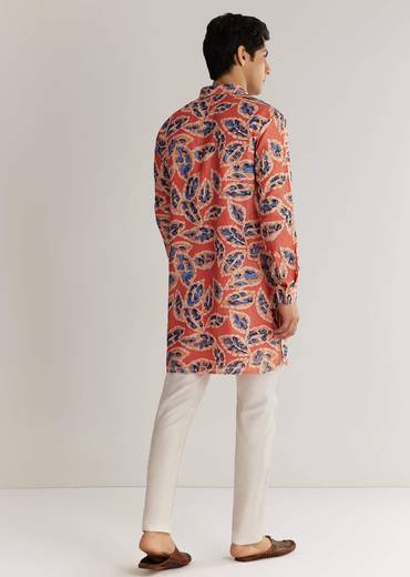 Rust Orange Silk Zipper Kurta Set