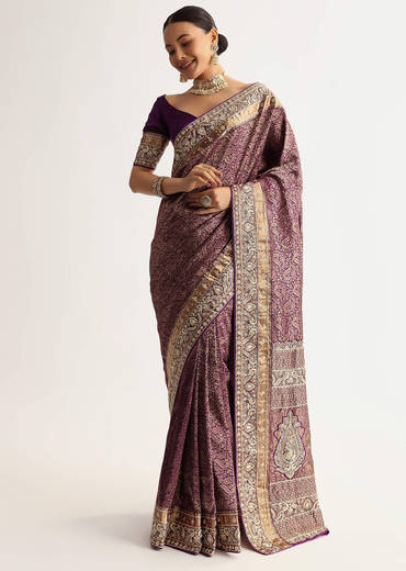Rust Pink Tissue Saree With Zardosi Sequin Embroidery