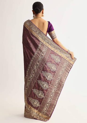 Rust Pink Tissue Saree With Zardosi Sequin Embroidery