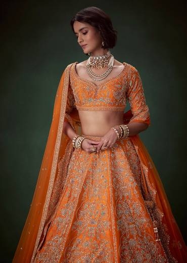 Rust Silk Bridal Lehenga Set with Zari Work