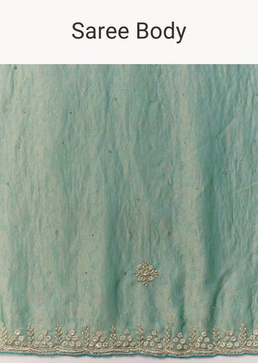 Sea Green Jacquard Tissue Saree With Cutdana Stones And Sequin Embroidery