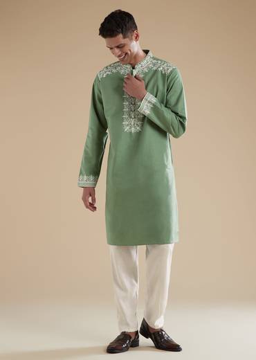 Sea Green Kurta Set With Thread Detail Work