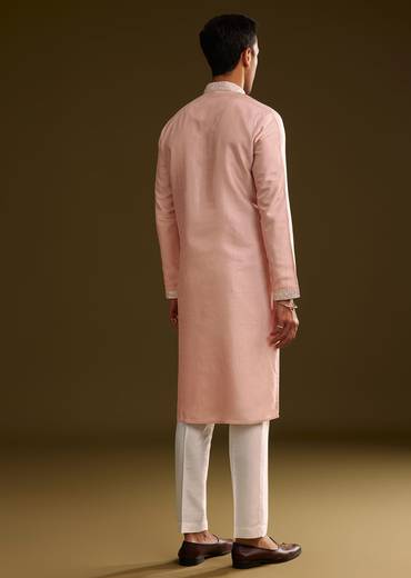 Sea Shell Pink Silk Kurta Set With Embroidery