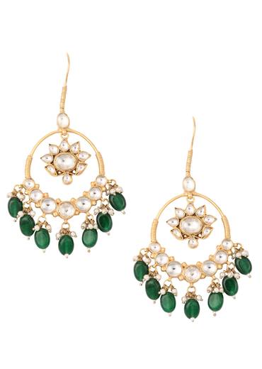 Green Kundan Chandabalis With Emerald Onyx Danglers
