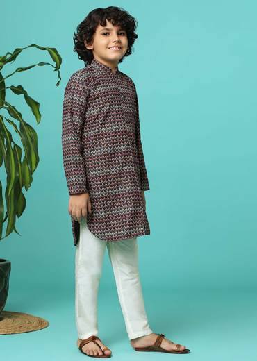 Multicolor Printed Silk Kurta Pant Set