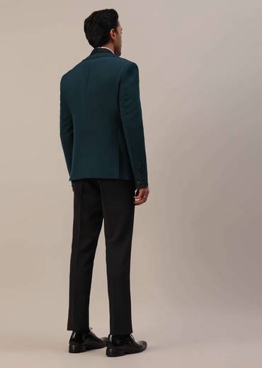 Bottle Green Crystal Studded Tuxedo Set In Polyester