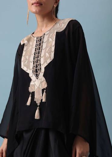 Black Organza Top And Dhoti Set with Zari Work