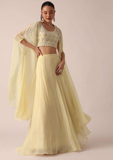 White Organza Jacket And Lehenga Set With Sequin Work