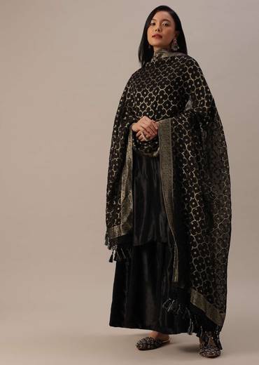 Black Dupatta with Geometric Zari in Chanderi