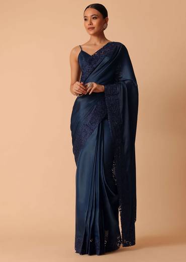 Blue Tussar Saree With Unstitched Blouse Piece