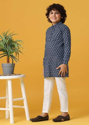 Stylish Blue Silk Kurta Set For Boys
