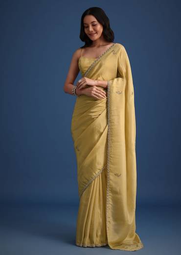 Gold Tissue Saree With Cutdana Embellished Border