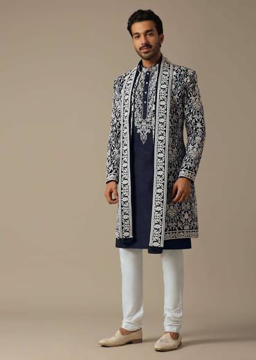 Elegant Blue Groom's Indowestern Ensemble