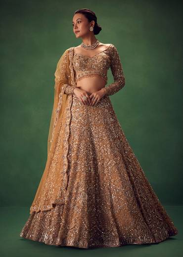 Champagne Gold Hand Embroidered Sequin Work Lehenga Set