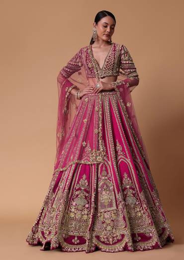 Maroon Silk Velvet 16 Kali Lehenga And Zardosi Blouse Set