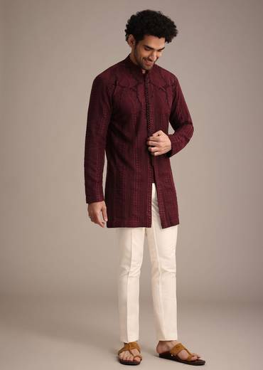 Maroon Kurta Set With Patch Work