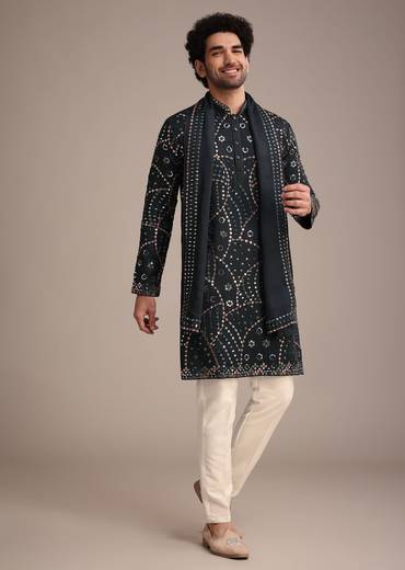 Navy Blue Mirror Work Kurta Dupatta Set