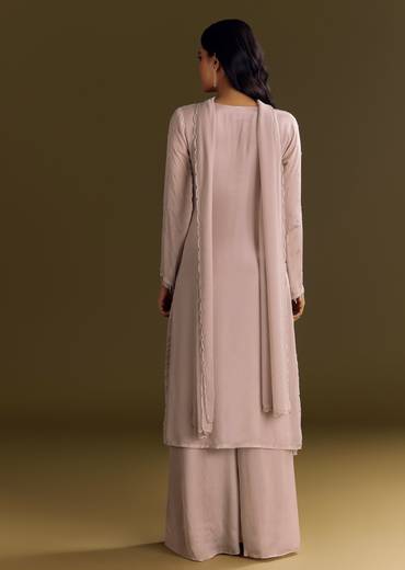 Lavender Chinon Zardosi Kurta Sharara With Cutdana Dupatta