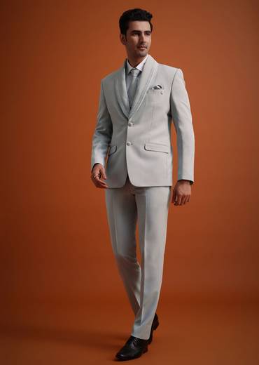 Sky Blue Cutdana Work Polyester Tuxedo And Pant Set