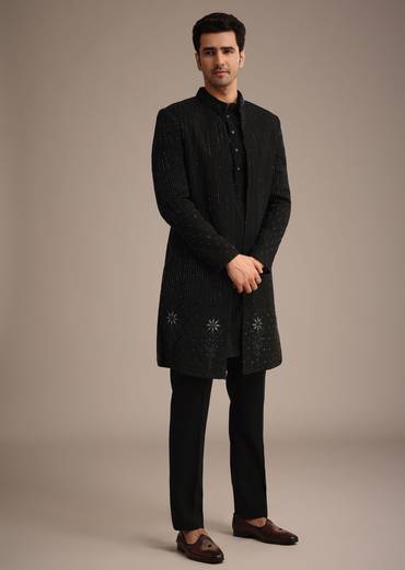 Black Cutdana Work Indowestern And Kurta Set