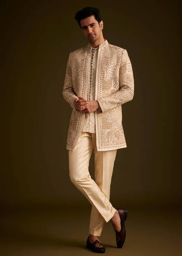 Faun Hand Embroidered Sherwani With Tonal Mirror and Sequin Detailing