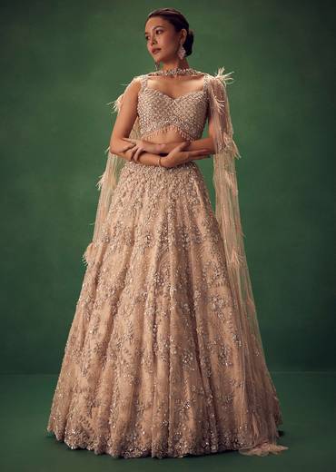 Gold Sequin Work Lehenga Set