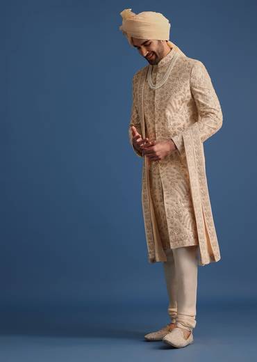 Gold Hand Embroidered Sherwani Suit