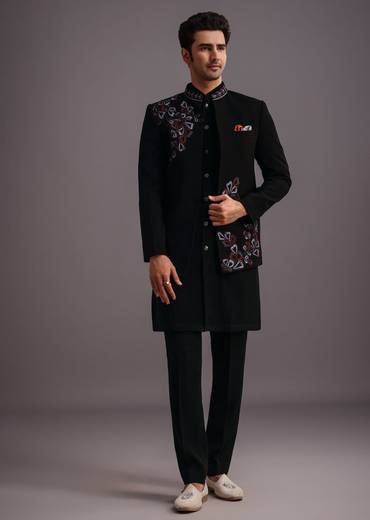 Black Embroidered Jodhpuri Kurta Set