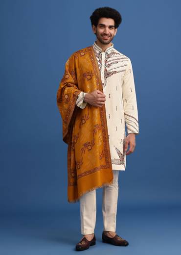 Yellow Hand Worked Kurta Set With Printed Dupatta