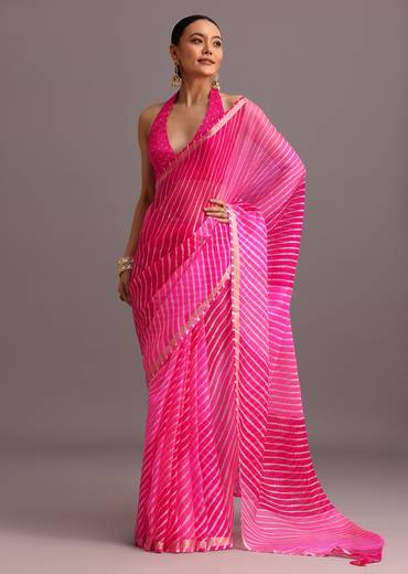 Pink Dual Shaded Cotton Kota Woven Saree With Zari Embroidered Border