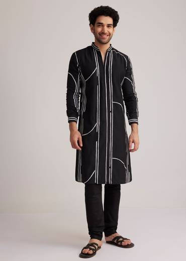 Black and White Abstract Printed Kurta Set
