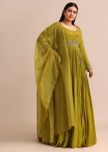 Moss Green Embroidered Anarakali Set
