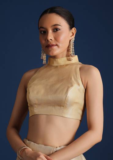 Gold Tissue Silk Woven Saree with Floral Resham Thread Work