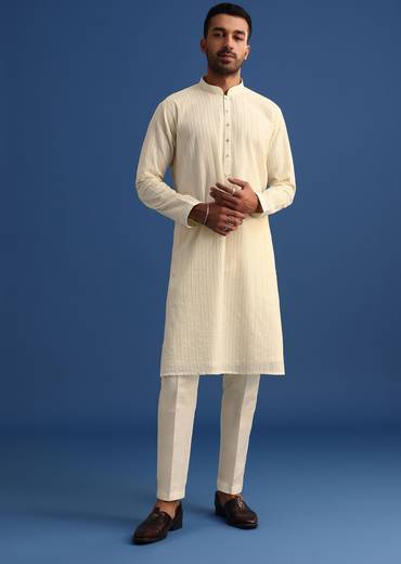 Off White Georgette Embroidered Kurta Set