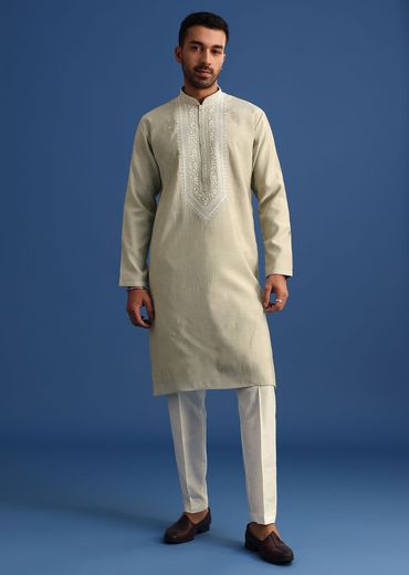 Pista Green Silk Hand Embroidered Kurta Set