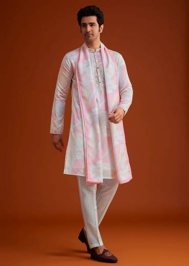 Soft Pink Marble Printed Kurta Set