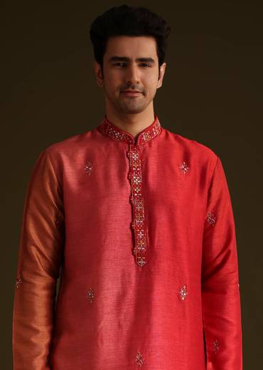 Red Silk Ombre Kurta Set