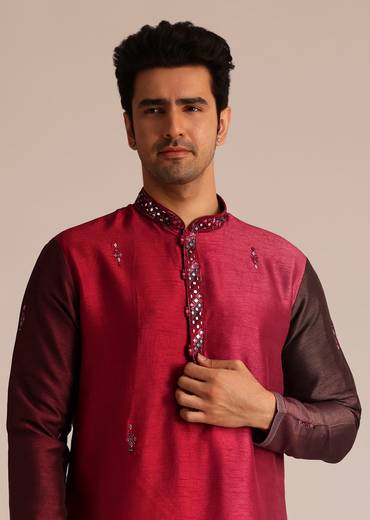 Pink Silk Ombre Kurta Set