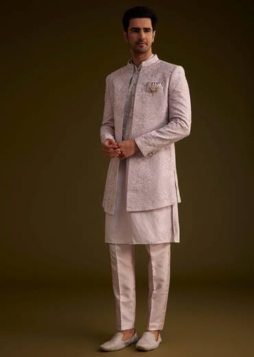 Wisteria Purple Silk Open Style Sherwani Set