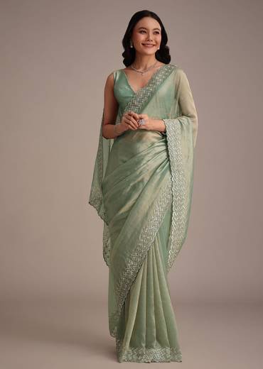 Sea Green Tissue Saree With Cutdana And Stone Embroidery