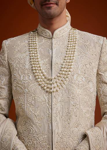 Faun Sherwani Set With Dori And Resham Work