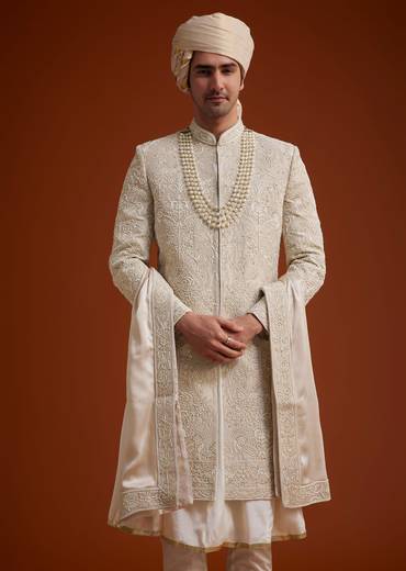 Faun Sherwani Set With Dori And Resham Work