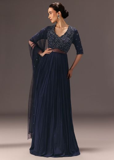Navy Blue Hand Embroidered Anarkali Suit With Dupatta
