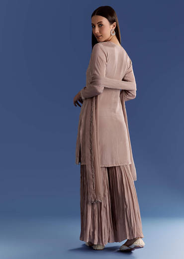 Light Beige Chinon Kurta Set With Cutdana And Sequins Dupatta