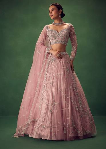 Blush Pink Hand Embroidered Lehenga Set